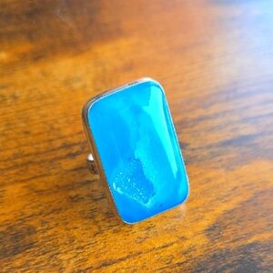 Silver Plated Blue Agate Ring Size 8.5-9